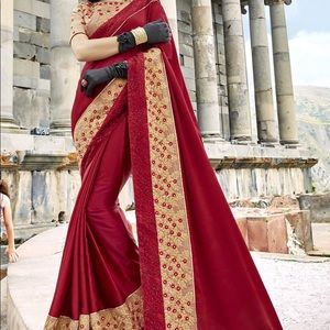 Maroon Art Silk Embroidered Border Party Saree